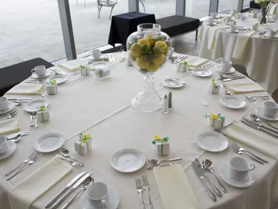 round tables set for wedding dinner