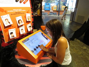 girl playing at interactive screen in exhibit